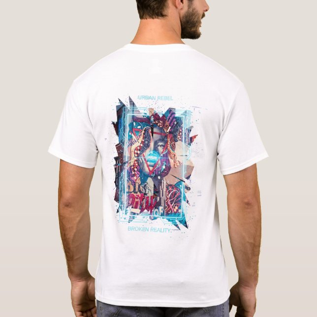 Camiseta Cyberpunk Glitch Art & Broken Reality Graphic T-Sh (Verso)