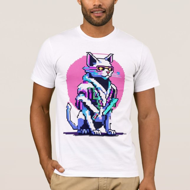 Camiseta Cyberpunk Neon Cat Blade Master (Frente)