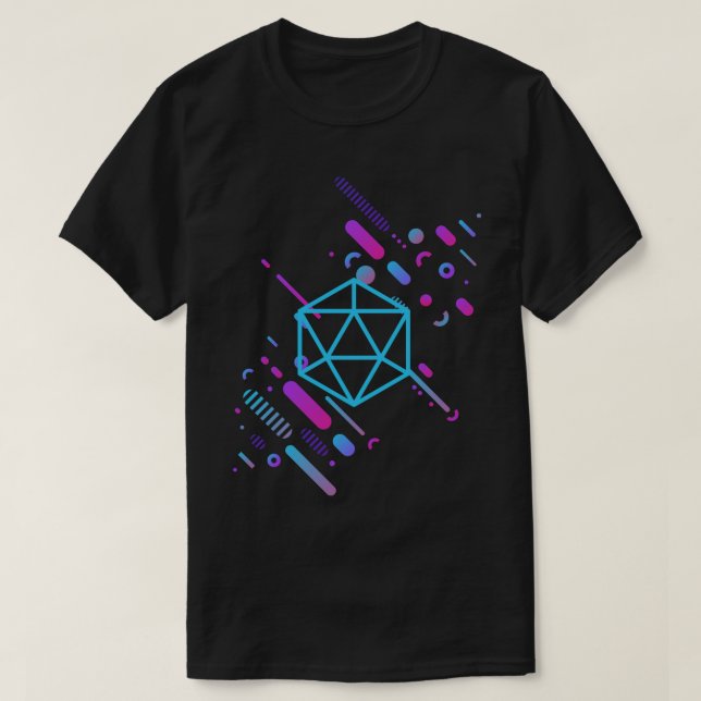 Camiseta Cyberpunk Neon D20 Dice Tabletop RPG (Frente do Design)