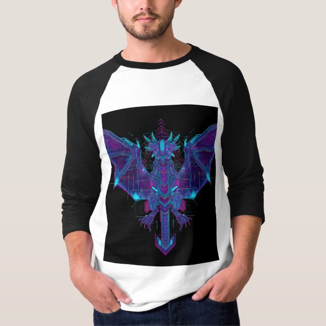 Camiseta Cyberpunk Neon Dragon - Árvore Geométrica Futuríst (Frente)