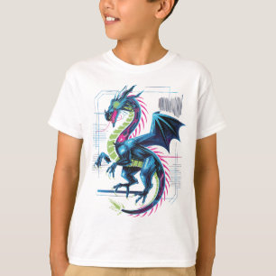 Camiseta Cyberpunk Neon Dragon - Futurística fantasia tecno