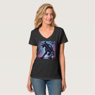 Camiseta Cyberpunk Neon Panther Tee T-Shirt Design.