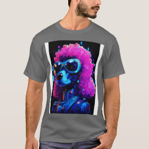 Camiseta Cyberpunk Poodle Dog Pink Hair Futurística