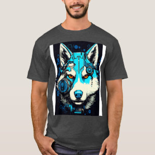 Camiseta Cyberpunk Robot Siberian Husky Dog Breu Futuristi