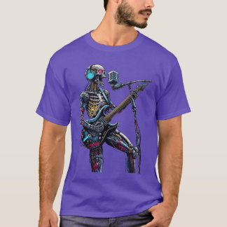 Camiseta Cyberpunk Robotic Skeleton Electric Guitar Music S
