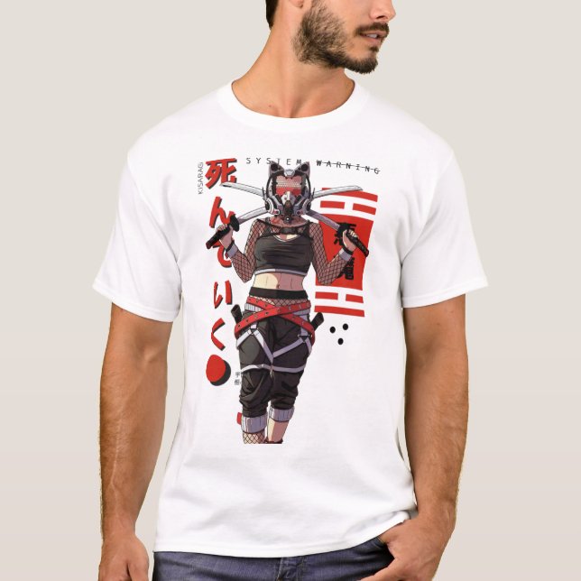 Camiseta Cyberpunk Samurai Girl Fox Mask  (Frente)