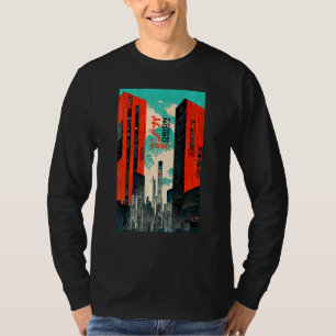 Camiseta Cyberpunk Sci-fi Dystopia City Ukiyo-e Japonês Re