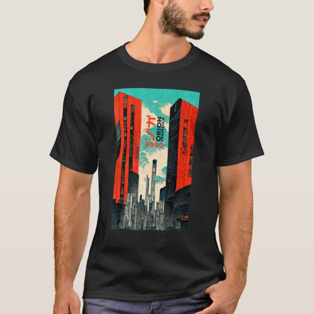 Camiseta Cyberpunk Sci-fi Dystopia City Ukiyo-e Japonês Re (Frente)