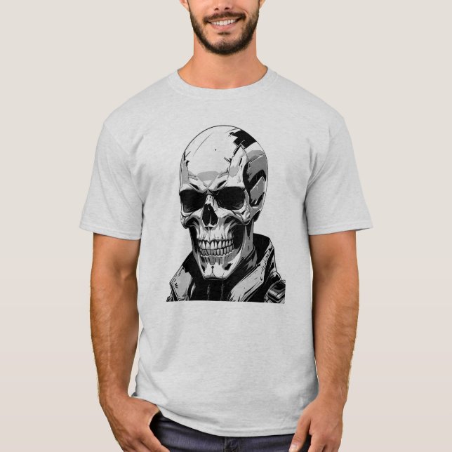 Camiseta Cyberpunk Skull Futurística Tee Design (Frente)