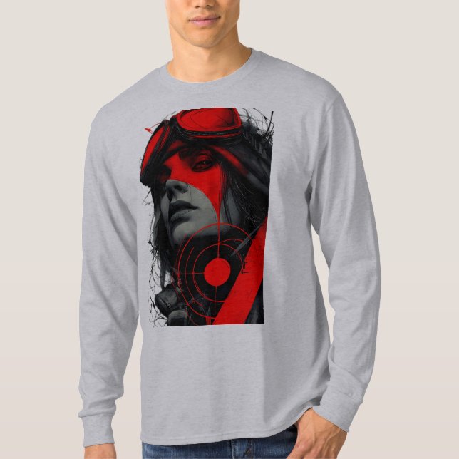 Camiseta Cyberpunk Tactical Girl Red Target Long Sleeve (Frente)