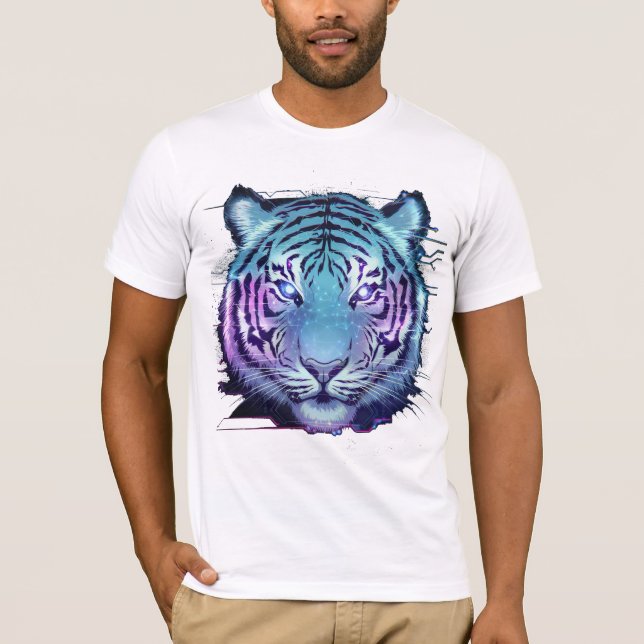 Camiseta Cyberpunk Tiger T Shirt - Neon Circuit Animal (Frente)