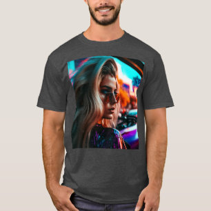 Camiseta Cyberpunk Ulun Mulher Futurística AI Genera