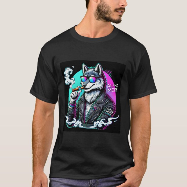Camiseta Cyberpunk Wolf T Shirt Neon Streetwear Modo Alfa (Frente)