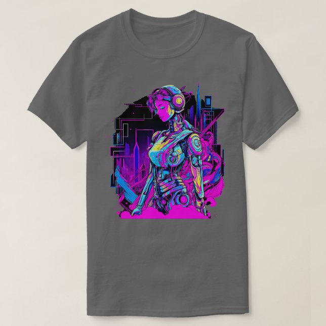 Camiseta Cyborg Female AI Human Interface Fusion, um Atorme (Frente do Design)