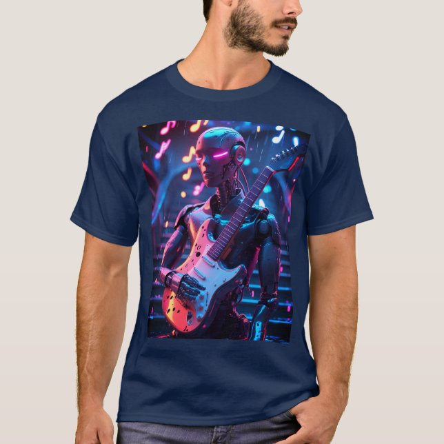 Camiseta Cyborg Guitarist Robot - Sci-Fi Music T-Shirt (Frente)