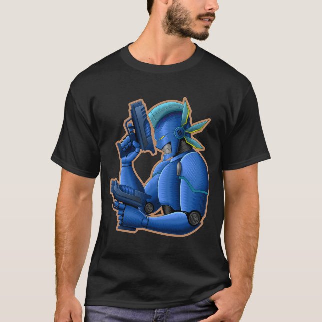 Camiseta Cyborg Robô Cyberpunk - Android Cobalto Futurista (Frente)