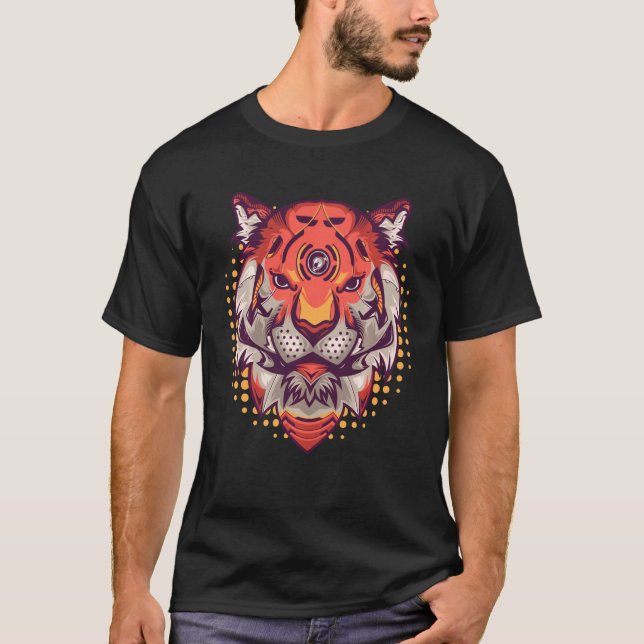Camiseta Cyborg Tiger Head Wild Cat Tiger Graphic Tiger Fac (Frente)