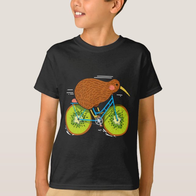 Camiseta Cycle New Zealand Funny Kiwi On A Bicycle Design I (Frente)