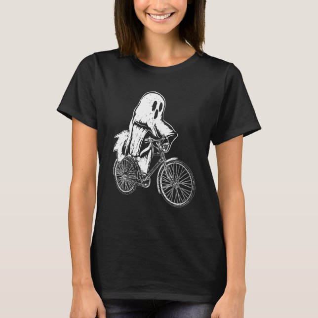 Camiseta Cycling Cyclist Halloween Ghost Riding Bicycle Bik (Frente)