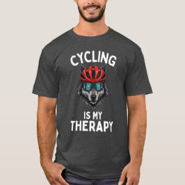 Camiseta Cycling Is My Therapy, Funny Cyclist Wolf Lover