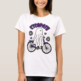 Camiseta Cycopath Halloween Ghost em Bicicleta Roxa