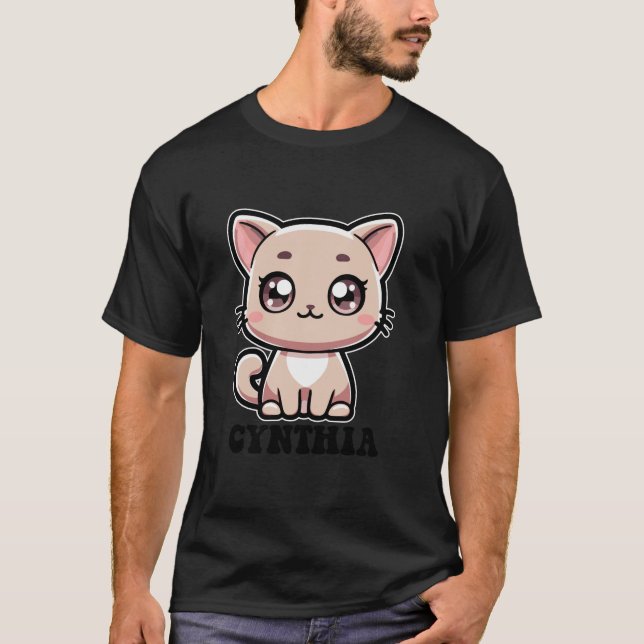 Camiseta Cynthia Cute Kitty Cat Design para o nome das rapa (Frente)