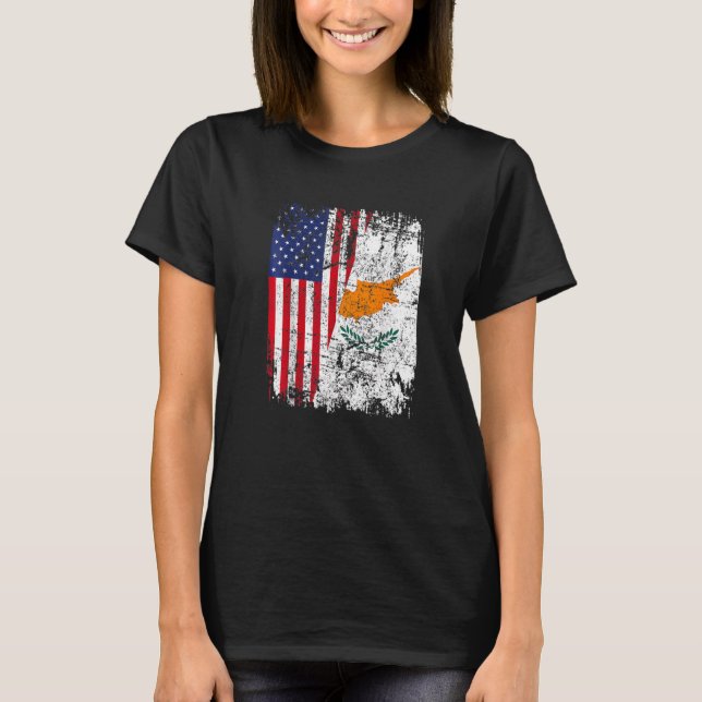 Camiseta CYPRIOT ROOTS Half American Flag USA CYPRUS FLAG (Frente)