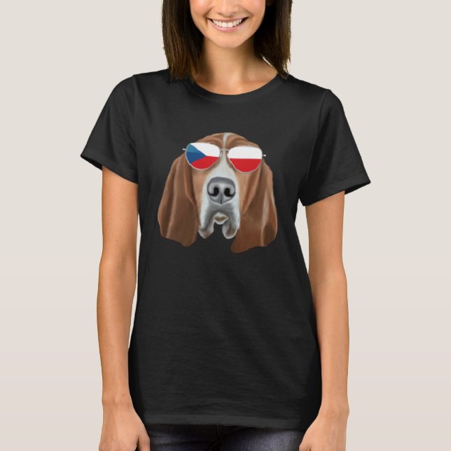 Camiseta Czech Flag Basset Hound Dog Czech Republic Pocket (Frente)