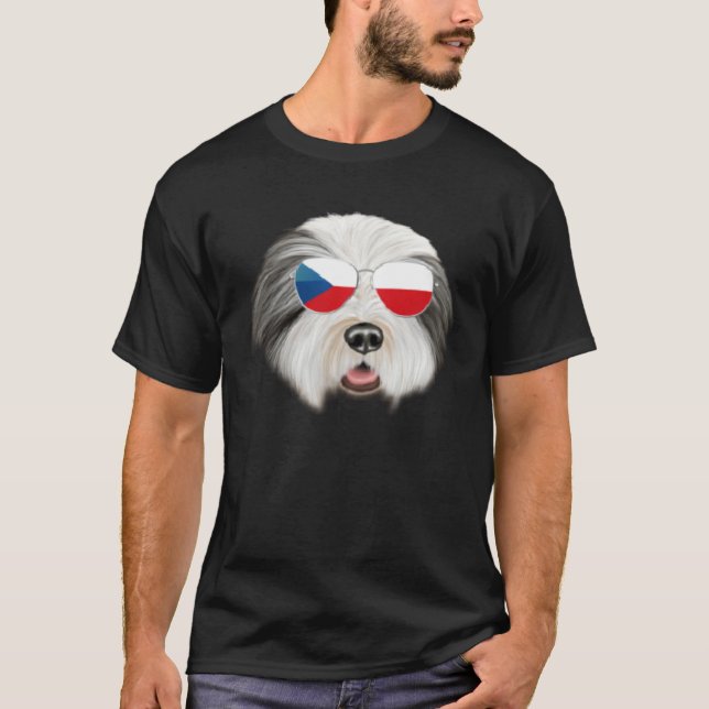 Camiseta Czech Flag Bearded Collie Dog Czech Republic Pocke (Frente)