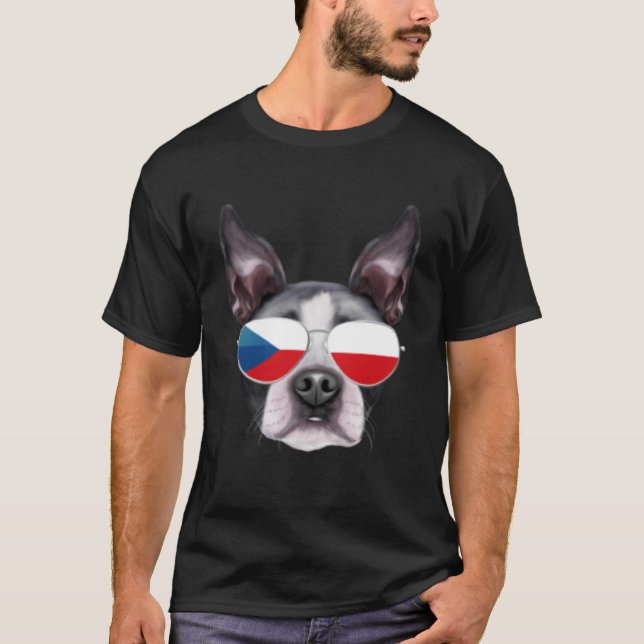 Camiseta Czech Flag Boston Terrier Dog Czech Republic Pocke (Frente)