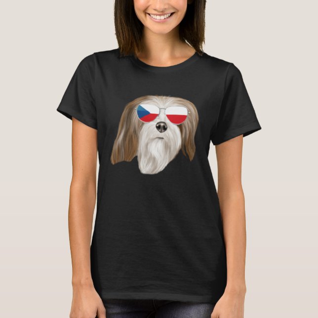 Camiseta Czech Flag Lhasa Apsos Dog Czech Republic Pocket (Frente)