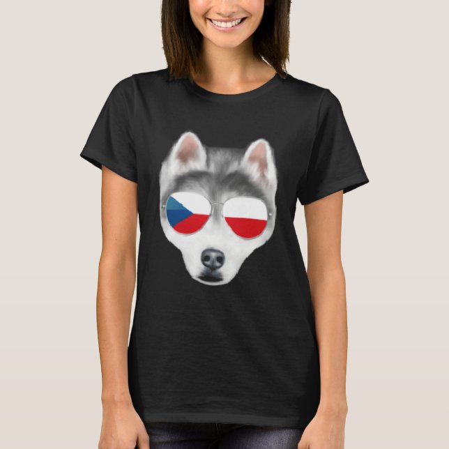 Camiseta Czech Flag Siberian Husky Dog Czech Republic Pocke (Frente)