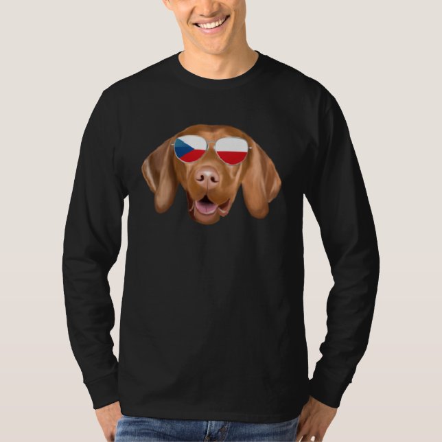 Camiseta Czech Flag Vizsla Dog Czech Republic Pocket (Frente)