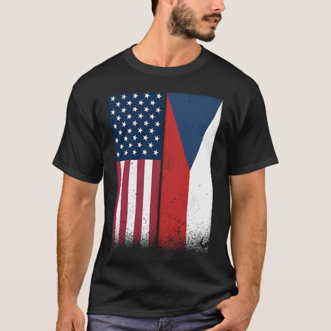 Camiseta Czech Republic  Czech American Flags Proud USA (Frente)