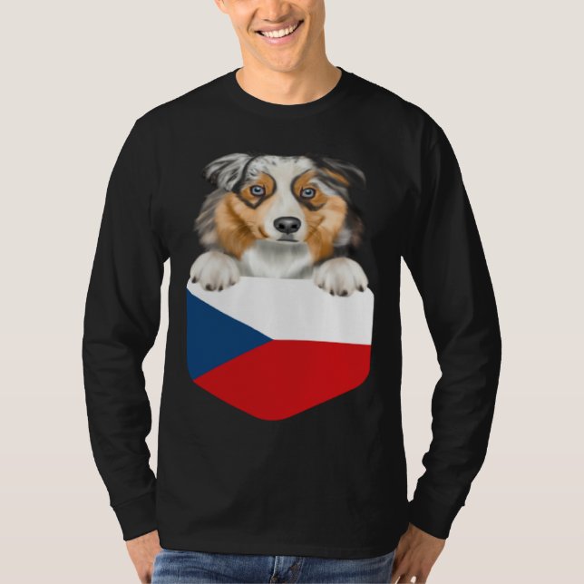 Camiseta Czech Republic Flag Australian Shepherd Dog In Poc (Frente)