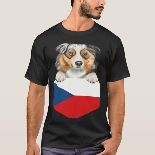 Camiseta Czech Republic Flag Australian Shepherd Dog In Poc (Frente)