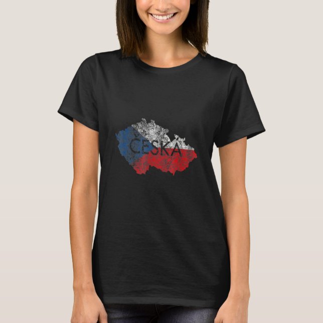 Camiseta Czech Republic Map and Flag Souvenir   Distressed  (Frente)