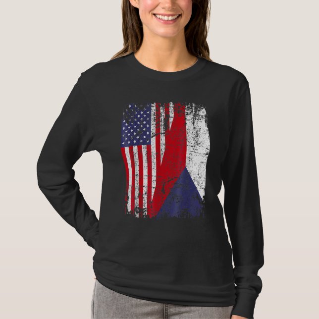 Camiseta CZECH REPUBLIC ROOTS Half American Flag CZECH (Frente)