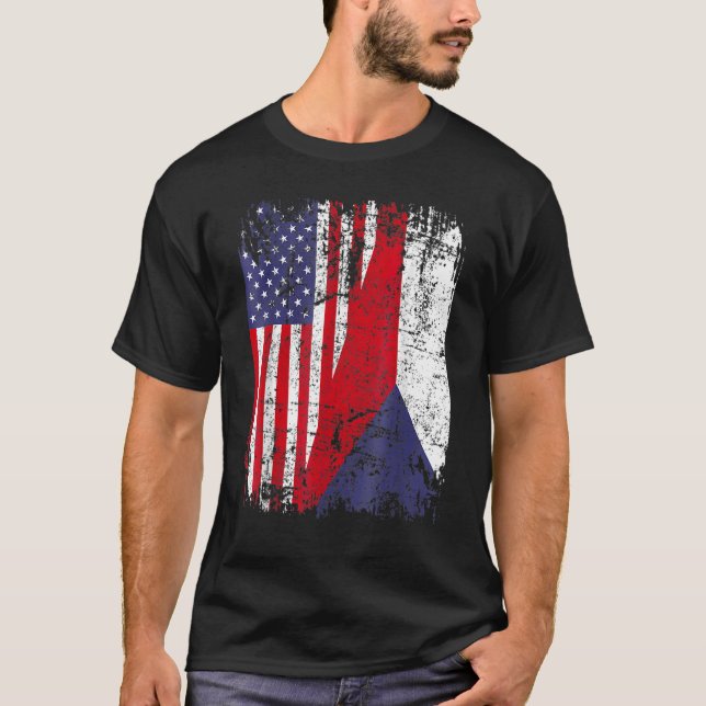 Camiseta CZECH REPUBLIC ROOTS Half American Flag CZECH (Frente)
