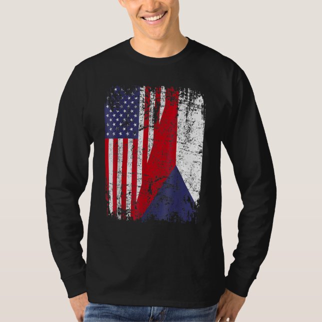 Camiseta CZECH REPUBLIC ROOTS Half American Flag CZECH (Frente)