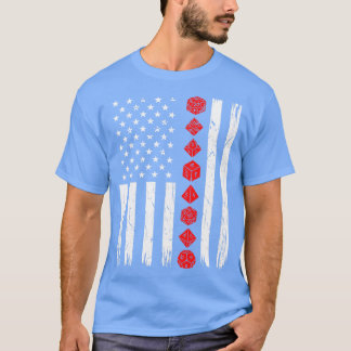 Camiseta D20 Dice 4 de julho EUA Flag Tabletop Dragon RPG