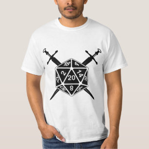 Camiseta D20 Dice com espadas