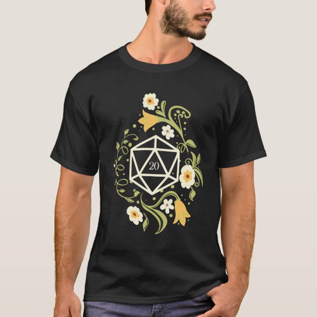 Camiseta D20 Dice of Druid Flowers Tabletop RPG (Frente)