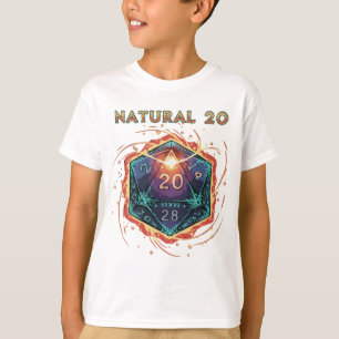Camiseta D20 Natural 20 Dados D20 Flamejantes Crítico Épi