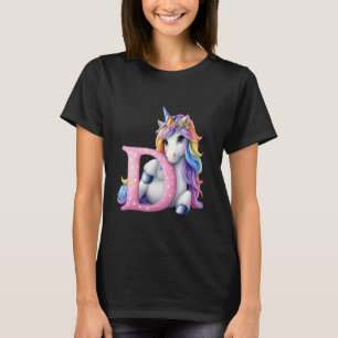 Camiseta D Letra Unicórn inicial Monograma alfabeto Birthda