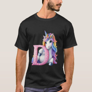 Camiseta D Letra Unicórn inicial Monograma alfabeto Birthda