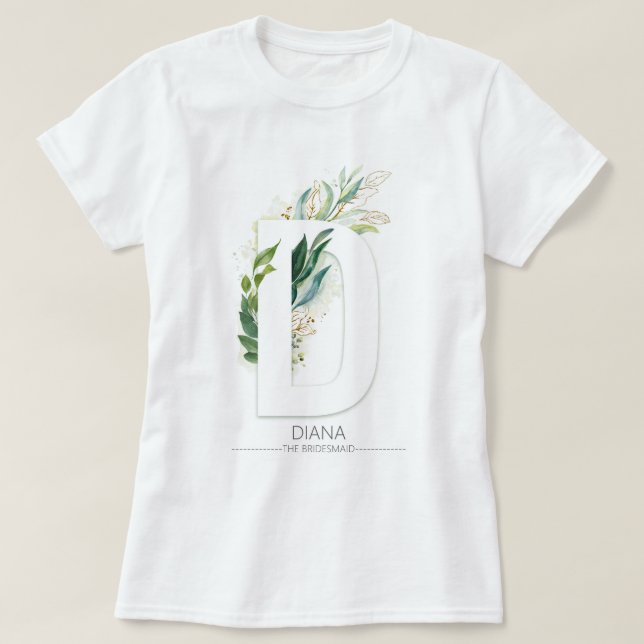 Camiseta D Monograma Verde Dourado Deixa Elegante (Frente do Design)