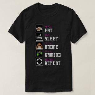 Camiseta DA2-Comer Dormir Anime Jogos Repetir Kawaii Otaku