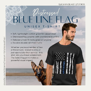 Camiseta da Bandeira Blue-Line em Distress