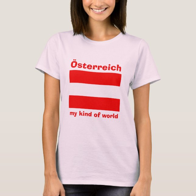Camiseta da Bandeira da Áustria + Mapa + Texto (Frente)